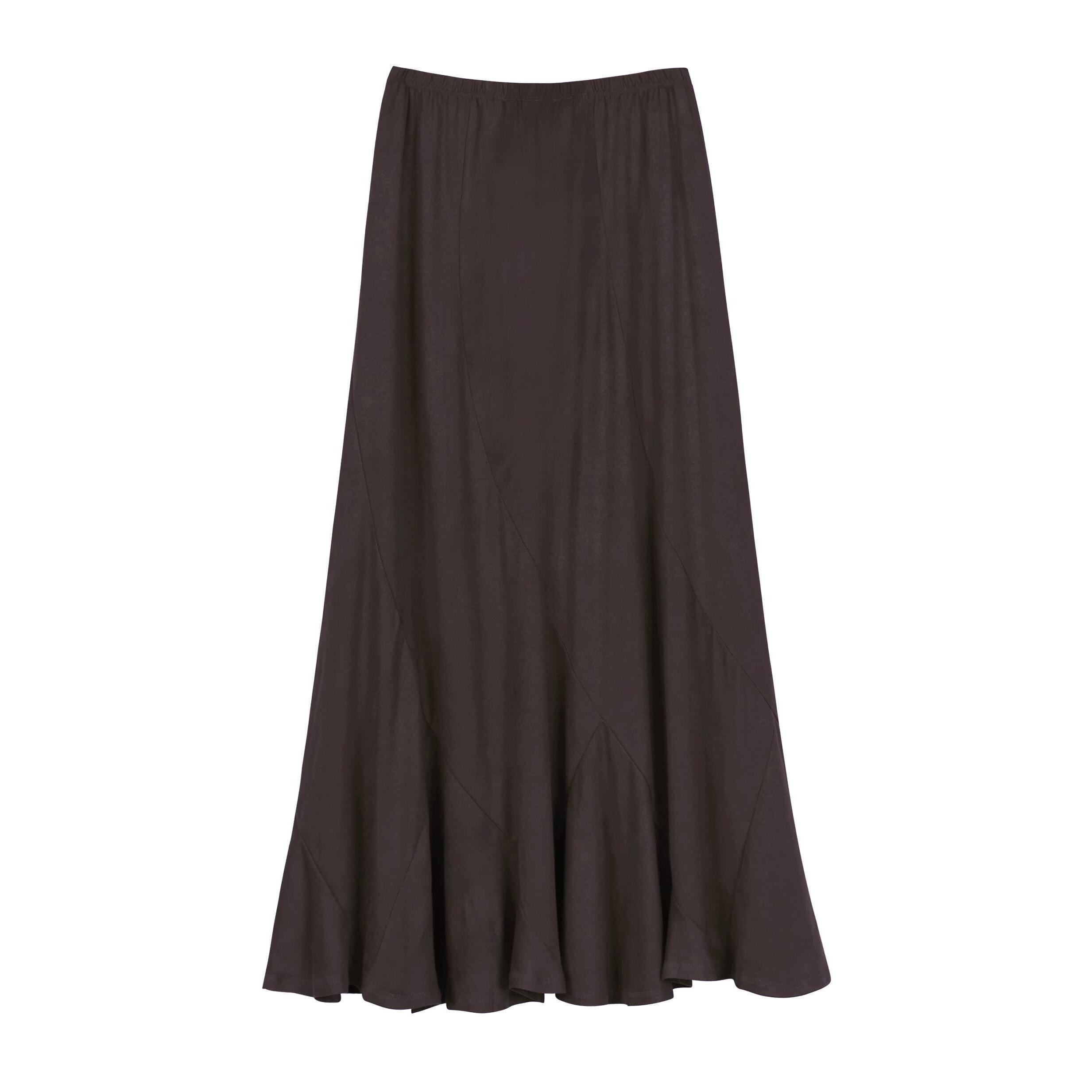 5791 Faux Suede Elastic Waist Midi Long Skirt A Line Flowy Fall Winter